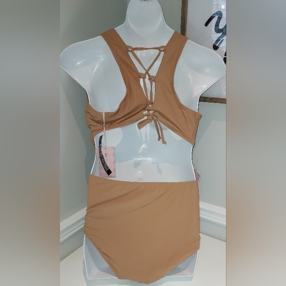 Garnerstyle x FTF VNeck Tan One Piece Swimsuit NWT - Picture 3 of 6